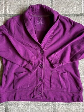 L.L. Bean Cardigan Sweater Coat Blazer Purple Fuschia Shawl Collar Size 1X